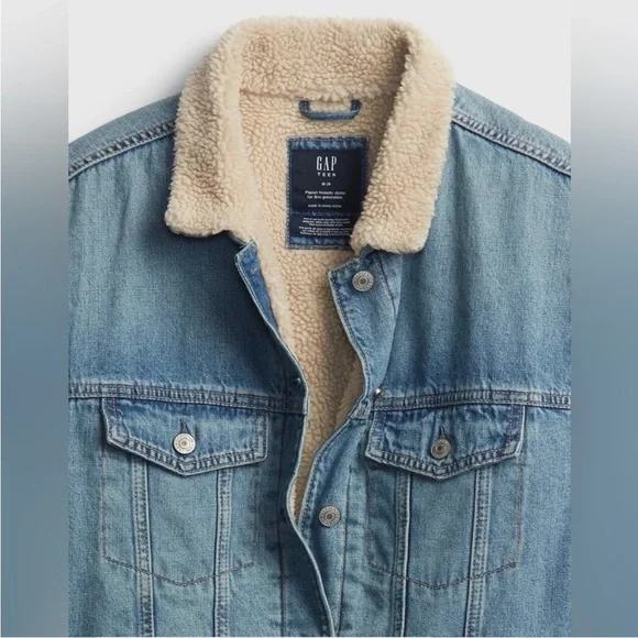 GAP Teen Oversized Denim Sherpa Jacket - Size 10 - Picture 4 of 9